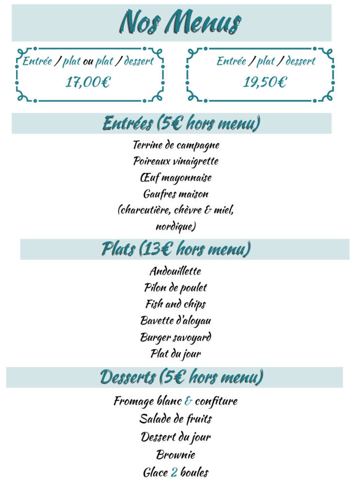 Nos menus - Restaurant La Petite Brasie Ballancourt sur Essonne